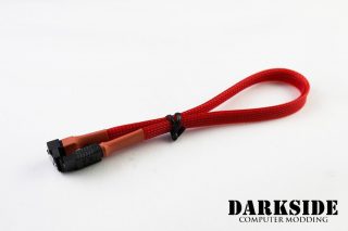 30cm (12") SATA 2.0/3.0 Sleeved 7-pin 180° to 90° Data Cable - Red UV