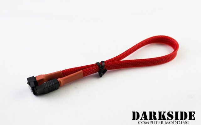 30cm (12") SATA 2.0/3.0 Sleeved 7-pin 180° to 90° Data Cable - Red UV