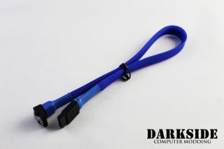 30cm (12") SATA 2.0/3.0 Sleeved 7-pin 180° to 90° Data Cable - Blue UV