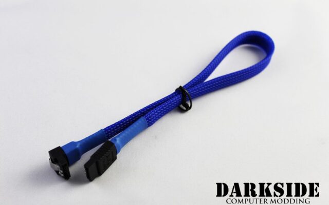 30cm (12") SATA 2.0/3.0 Sleeved 7-pin 180° to 90° Data Cable - Blue UV
