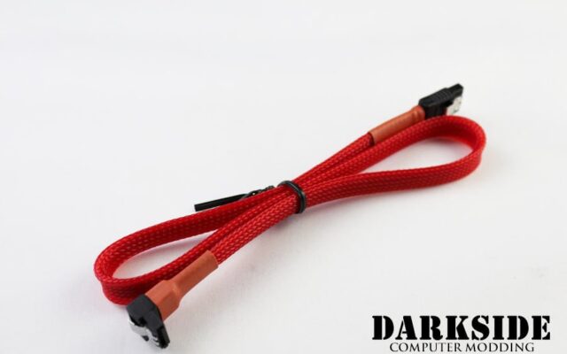 45cm (18") SATA 2.0/3.0 Sleeved 7-pin 180° to 90° Data Cable - Red UV