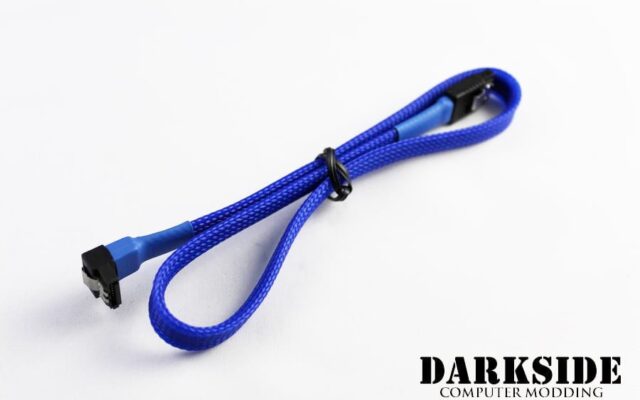 45cm (18") SATA 2.0/3.0 Sleeved 7-pin 180° to 90° Data Cable - Blue UV