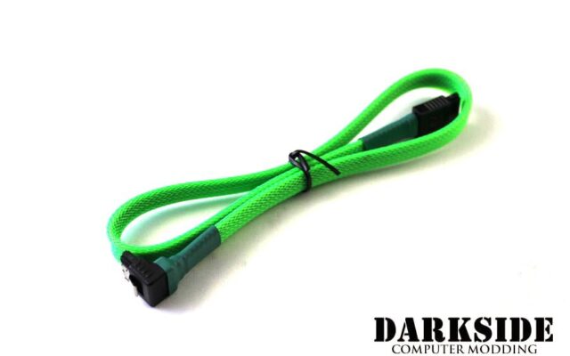 45cm (18") SATA 2.0/3.0 Sleeved 7-pin 180° to 90° Data Cable - Green UV