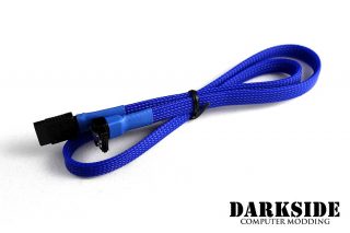 60cm (24") SATA 2.0/3.0 Sleeved 7-pin 180° to 90° Data Cable - Blue UV