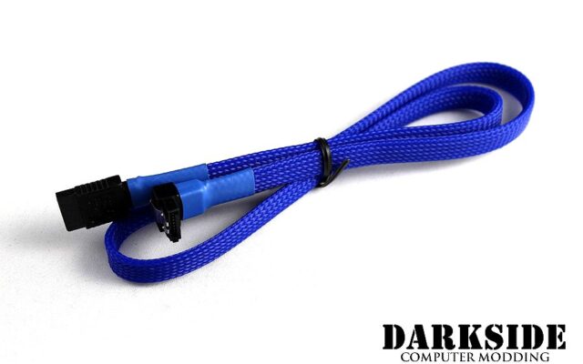 60cm (24") SATA 2.0/3.0 Sleeved 7-pin 180° to 90° Data Cable - Blue UV