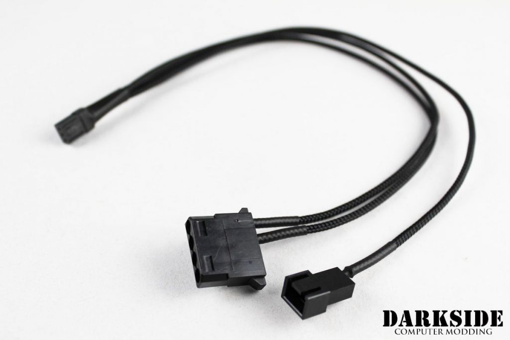4-PIN MOLEX + RPM Wire  to 3-PIN FAN conversion cable - 30cm Jet Black Sleeved-2
