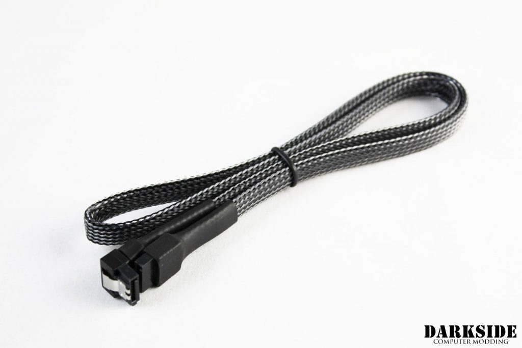 45cm (18") SATA 2.0/3.0 Sleeved 7-pin 180° to 90° Data Cable - Graphite Metallic
