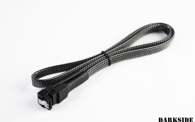 45cm (18") SATA 2.0/3.0 Sleeved 7-pin 180° to 90° Data Cable - Graphite Metallic