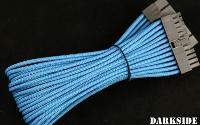 24-Pin ATX HSL 12" (30cm) DarkSide HSL Single Braid MF Cable - Aqua Blue (UV)