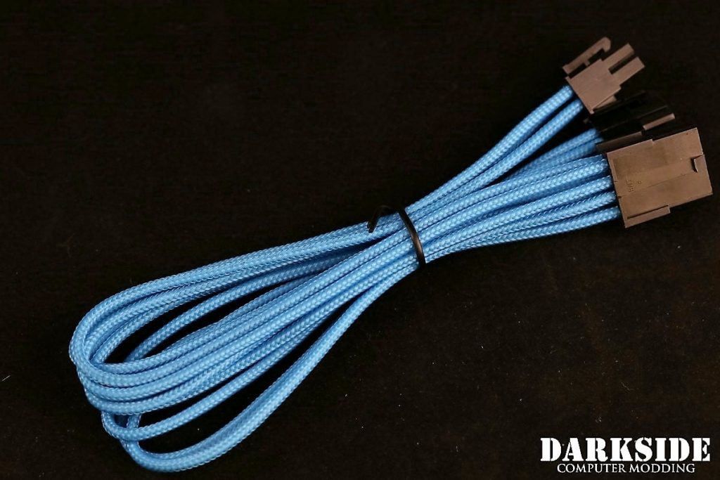 4+4 EPS 12" (30cm) HSL DarkSide Single Braid MF Cable - Aqua Blue (UV)