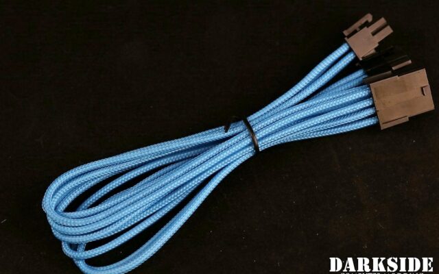 4+4 EPS 12" (30cm) HSL DarkSide Single Braid MF Cable - Aqua Blue (UV)