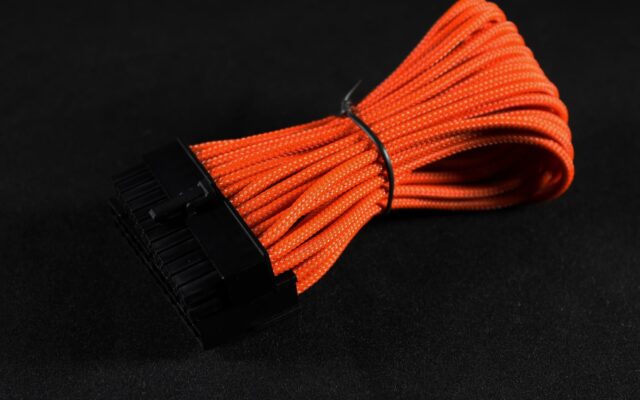 24-Pin M-F ITX 7" (20cm) DarkSide Single Braid MF Cable - Orange