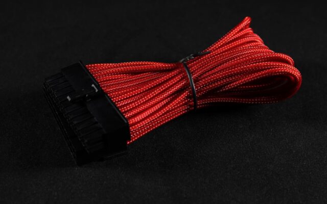 24-Pin M-F ITX 7" (20cm) DarkSide Single Braid MF Cable - Red