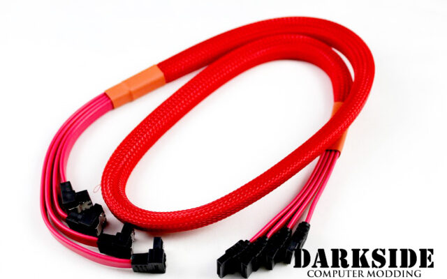 Quad XL 4-way SATA 2.0/3.0 Data Cable - Red UV