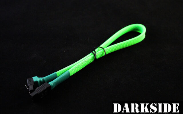 30cm (12") SATA 2.0/3.0 Sleeved 7-pin 180° to 90° Data Cable - Green UV