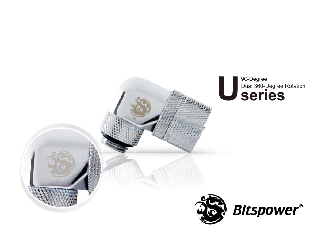5//8 OD Compression Fitting for Soft Tubing CC6 Ultimate 90/° Dual Rotary Silver Shining Bitspower G1//4 to 7//16 ID