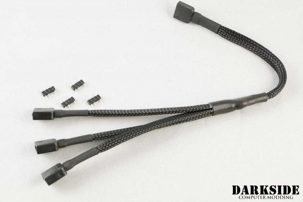 5v 3-pin D-RGB 3-Way splitter cable – Jet Black Sleeved