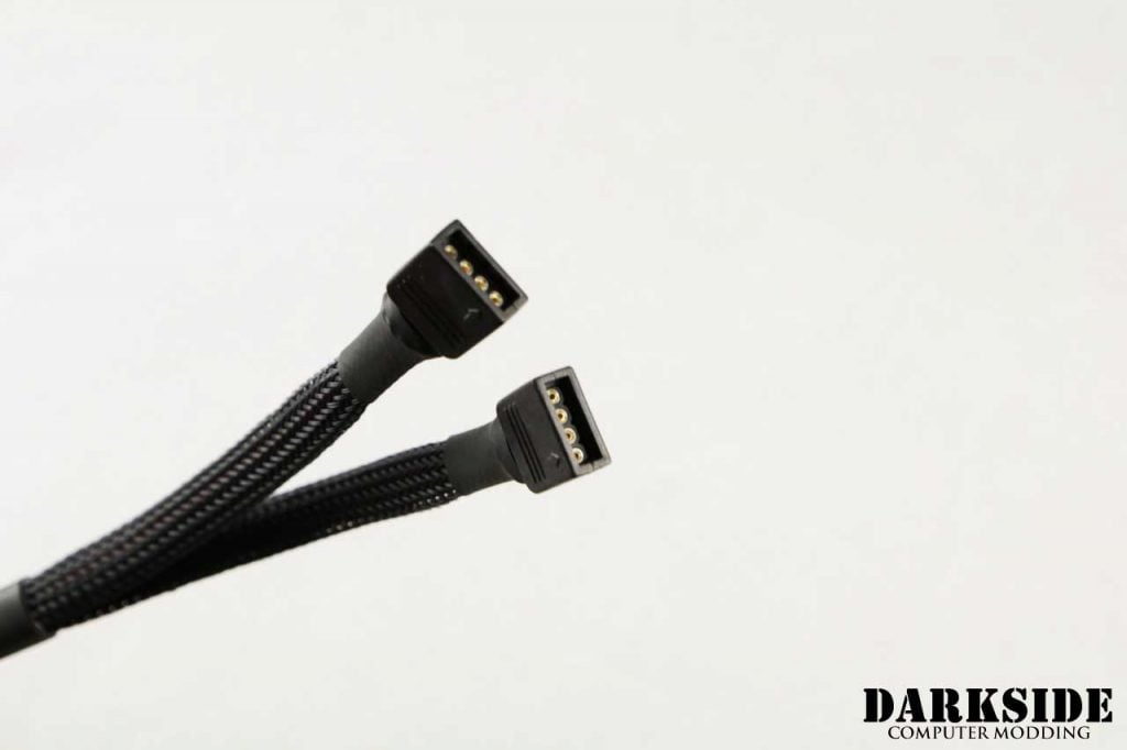 12v 4-pin RGB 2-Way splitter cable – Jet Black Sleeved - Image 2