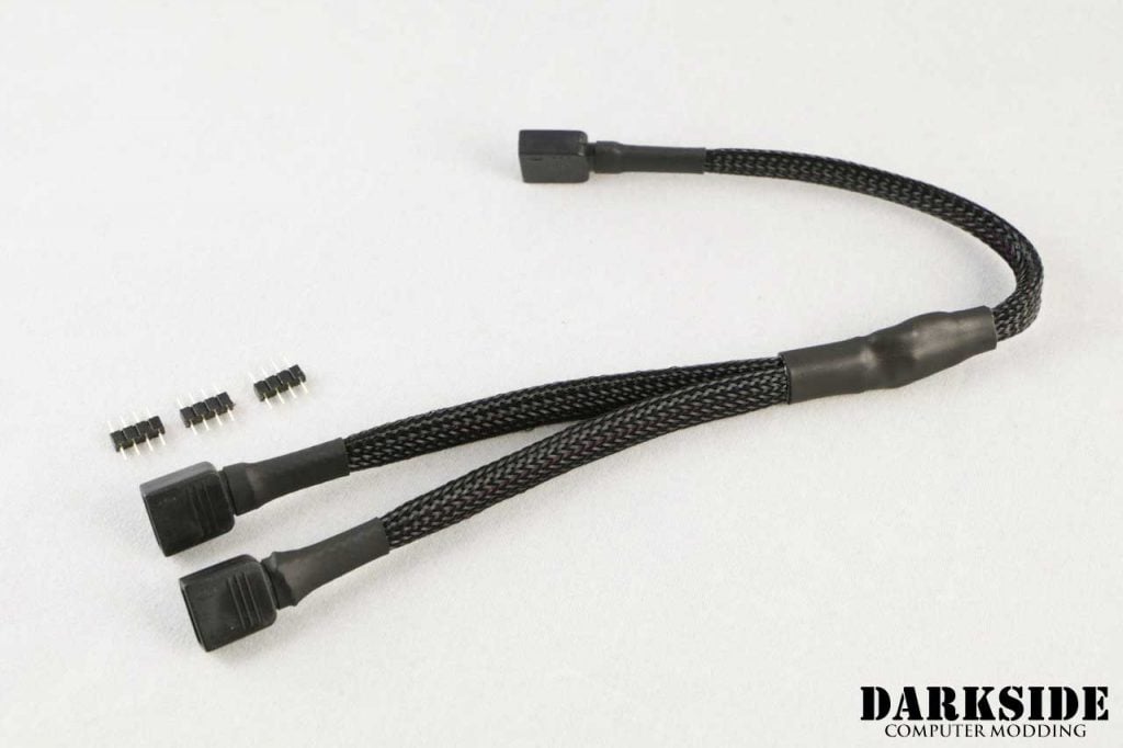 12v 4-pin RGB 2-Way splitter cable – Jet Black Sleeved