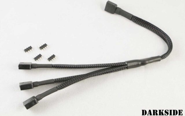12v 4-pin RGB 3-Way splitter cable  - Jet Black Sleeved