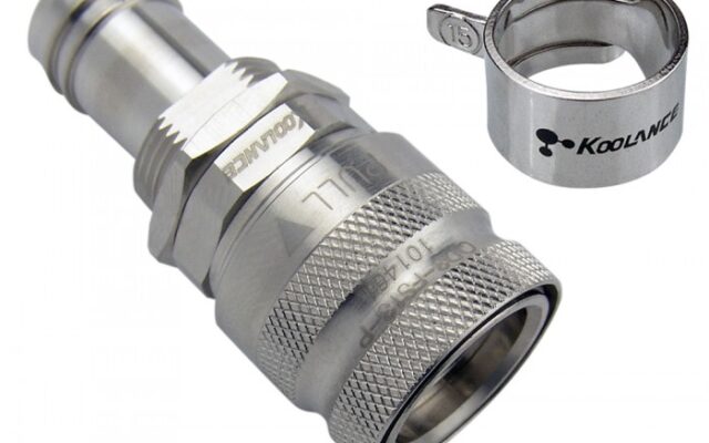 Koolance QD3 Female Quick Disconnect No-Spill Coupling, Panel Barb for ID 13mm (1/2in)