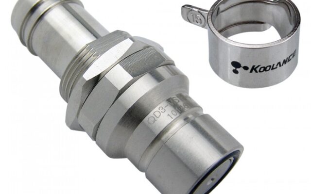 Koolance QD3 Male Quick Disconnect No-Spill Coupling, Panel Barb for ID 13mm (1/2in)