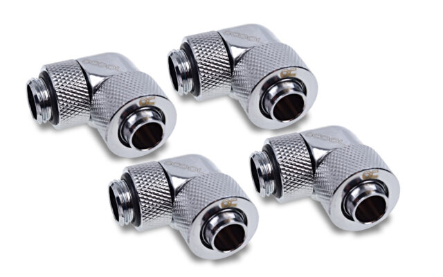 Alphacool Eiszapfen 13/10mm compression fitting 90° rotatable G1/4 - 4pcs Set Chrome