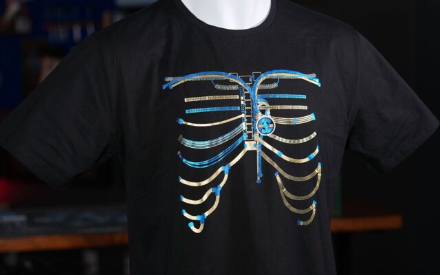 GN LIMITED EDITION Gold+Blue Foil Cyber Skeleton v2 Cotton T-Shirt with PC Component Design - XL