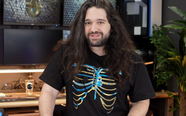 GN LIMITED EDITION Gold+Blue Foil Cyber Skeleton v2 Cotton T-Shirt with PC Component Design - Large