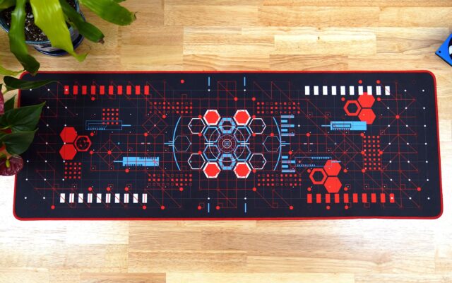 GN Red & Black 'HUD' Mouse Mat (36" x 12") | Desk Mouse Pad Gaming HUD